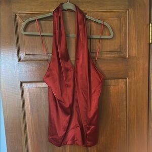 Theory Rich Red Drape Halter Top